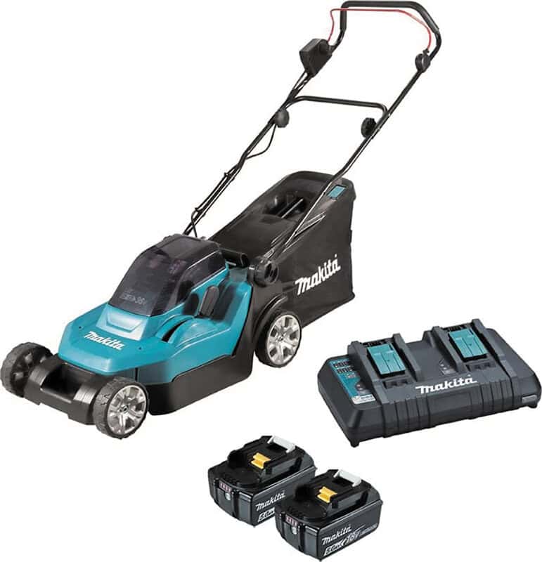 mak-dlm382pt2-makita-dlm382pt2-twin-18v-38cm-rotary-mower-kit-01.jpg Makita DLM382PT2 Twin 18V 38cm Rotary Mower Kit - Image 1