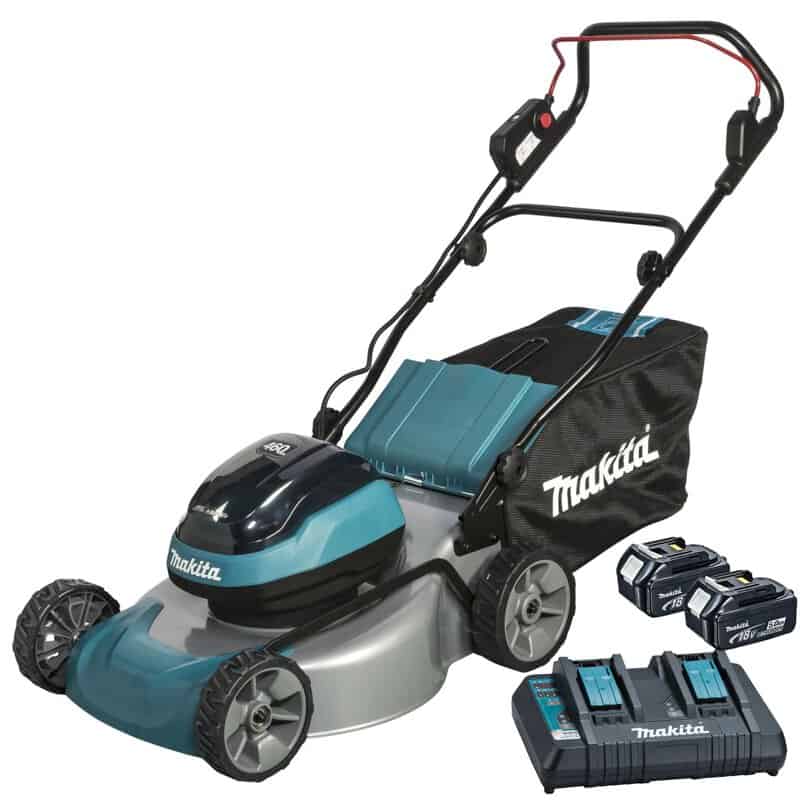mak-dlm466pt2-makita-dlm466pt2-twin-18v-46cm-rotary-mower-kit-01.jpg Makita DLM466PT2 Twin 18V 46cm Rotary Mower Kit - Image 1