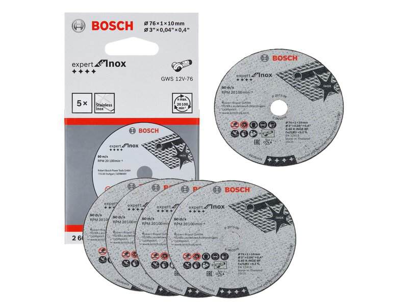 bos-2608601520-bosch-2-608-601-520-76mm-x-10mm-x-1mm-inox-disc-pack-of-5-01.jpg Bosch 2.608.601.520 76mm x 10mm x 1mm Inox Disc - Pack of 5 - Image 1