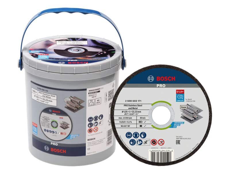bos-2608626113-bosch-2-608-626-113-115mm-x-1-2mm-x-22-23mm-inox-cutting-dis-01.jpg Bosch 2.608.626.113 115mm x 1.2mm x 22.23mm Inox Cutting Disc - Pack of 100 - Image 1