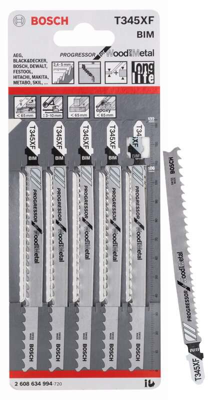 bos-2608634994-bosch-t345xf-132mm-wood-and-metal-jigsaw-blades-pack-of-5-01.jpg Bosch T345XF 132mm Wood & Metal Jigsaw Blades - Pack of 5 - Image 1