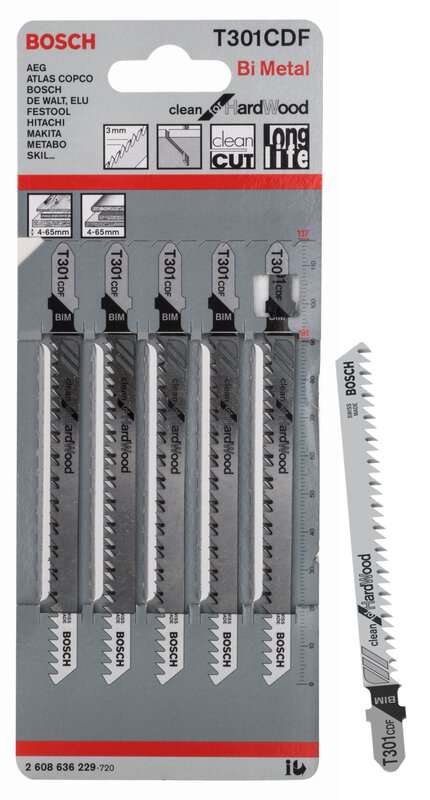 bos-2608636229-bosch-t301cdf-117mm-bim-jigsaw-blades-pack-of-5-01.jpg Bosch T301CDF 117mm BIM Jigsaw Blades - Pack of 5 - Image 1