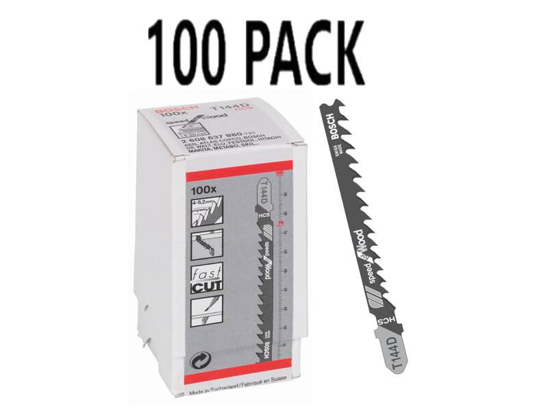 bos-2608637880-bosch-t144d-100mm-hcs-jigsaw-blades-pack-of-100-01.jpg Bosch T144D 100mm HCS Jigsaw Blades - Pack of 100 - Image 1