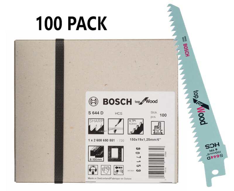 bos-2608650551-bosch-s644d-150mm-6tpi-reciprocating-saw-blades-pack-of-100-01.jpg Bosch S644D 150mm 6TPI Reciprocating Saw Blades - Pack of 100 - Image 1