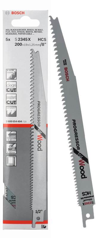 bos-2608654404-bosch-s2345x-200mm-6-10tpi-reciprocating-saw-blades-pack-of-01.jpg Bosch S2345X 200mm 6-10TPI Reciprocating Saw Blades - Pack of 5 - Image 1