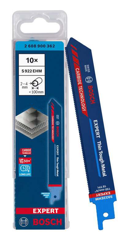 bos-2608900362-bosch-s922ehm-150mm-18tpi-reciprocating-saw-blades-pack-of-1-01.jpg Bosch S922EHM 150mm 18TPI Reciprocating Saw Blades - Pack of 10 - Image 1