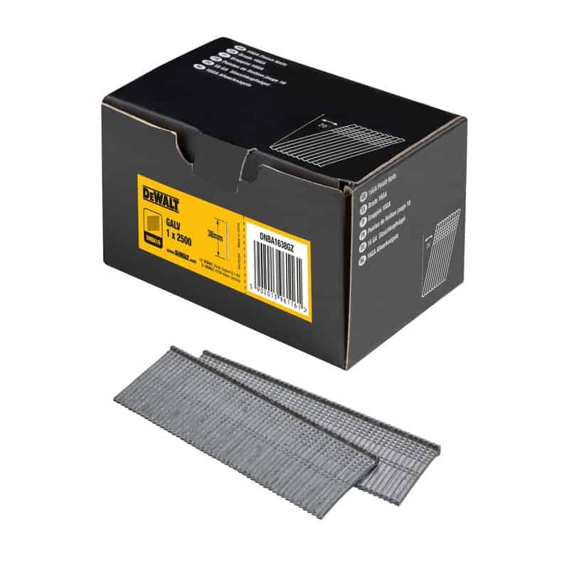 dew-dnba1638gz-dewalt-dnba1638gz-38mm-16g-angled-finish-nails-pack-of-2500-01.jpg DeWalt DNBA1638GZ 38mm 16G Angled Finish Nails - Pack of 2500 - Image 1