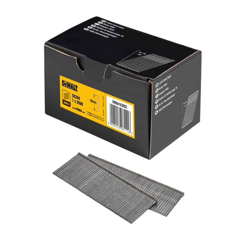 dew-dnba1638sz-dewalt-dnba1638sz-38mm-16g-angled-finish-nails-pack-of-2500-01.jpg DeWalt DNBA1638SZ 38mm 16g Angled Finish Nails - Pack of 2500 - Image 1