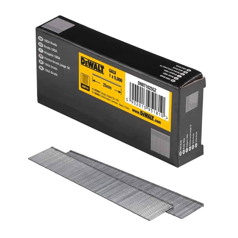 dew-dnbt1825gz-dewalt-dnbt1825gz-25mm-18g-brad-nails-pack-of-5000-01.jpg DeWalt DNBT1825GZ 25mm 18G Brad Nails - Pack of 5000 - Image 1