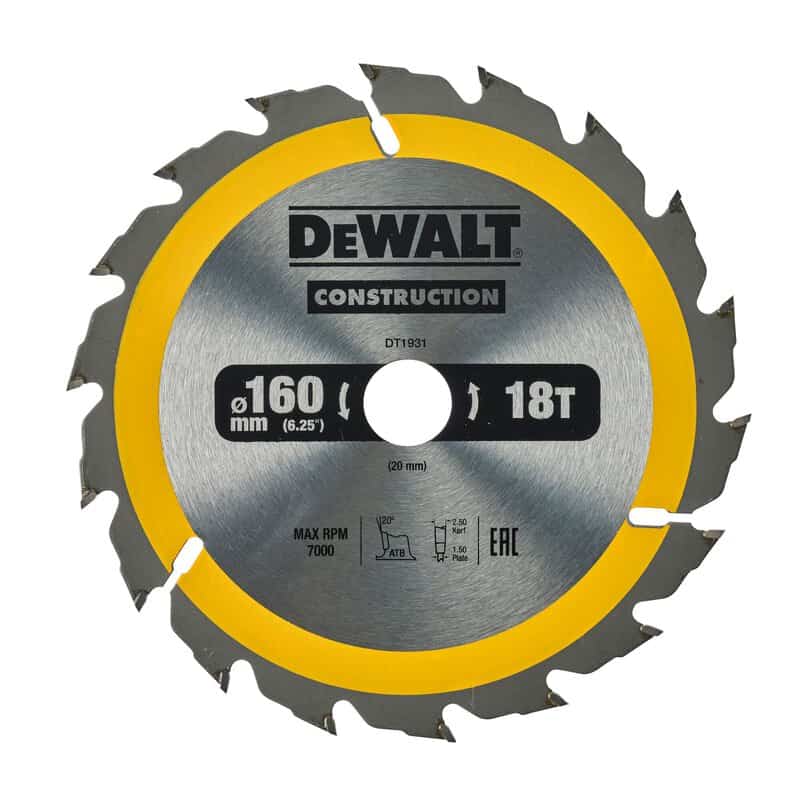 dew-dt1931-qz-dewalt-dt1931-qz-160mm-x-20mm-18t-construction-saw-blade-01.jpg DeWalt DT1931-QZ 160mm x 20mm 18T Construction Saw Blade - Image 1