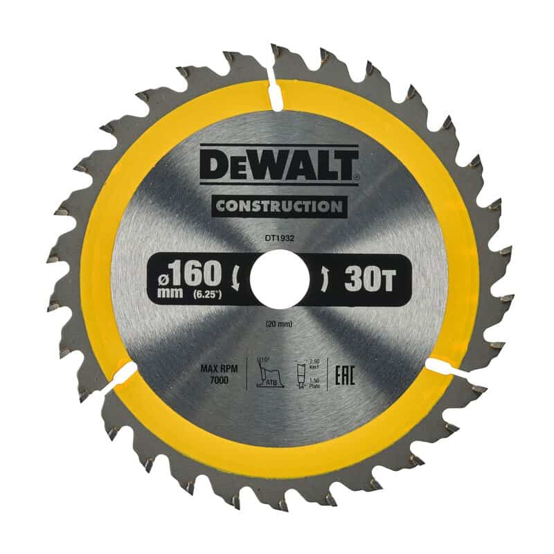 dew-dt1932-qz-dewalt-dt1932-qz-160mm-x-20mm-x-30t-construction-saw-blade-01.jpg DeWalt DT1932-QZ 160mm x 20mm x 30T Construction Saw Blade - Image 1