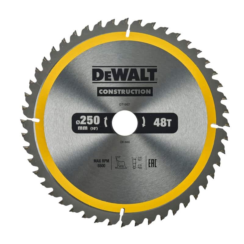 dew-dt1957-qz-dewalt-dt1957-qz-250mm-x-30mm-48t-construction-saw-blade-01.jpg DeWalt DT1957-QZ 250mm x 30mm 48T Construction Saw Blade - Image 1