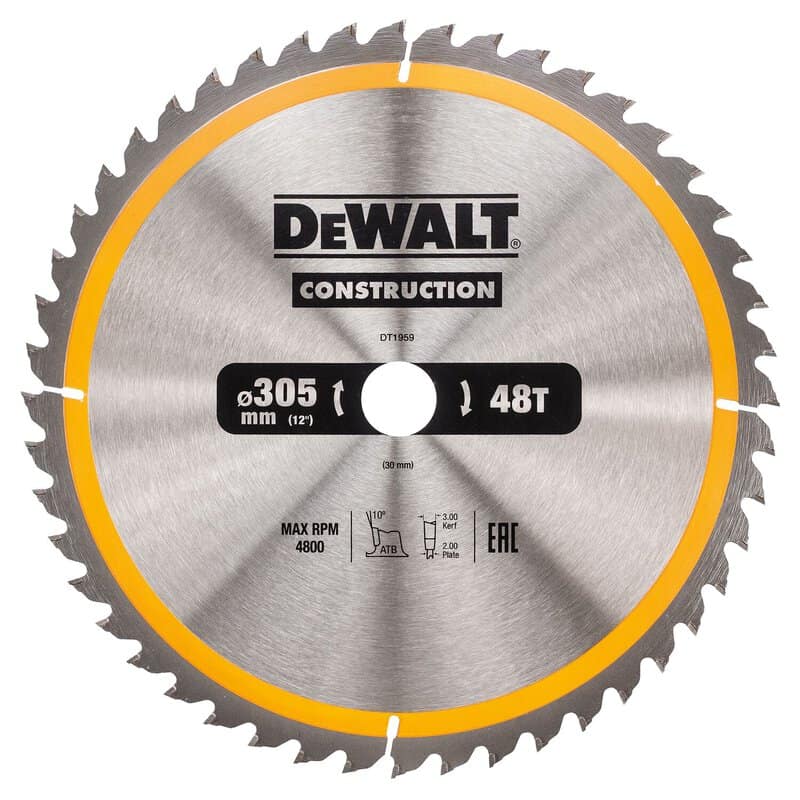 dew-dt1959-qz-dewalt-dt1959-qz-305mm-x-30mm-x-48t-mitre-saw-blade-01.jpg DeWalt DT1959-QZ 305mm x 30mm x 48T Mitre Saw Blade - Image 1