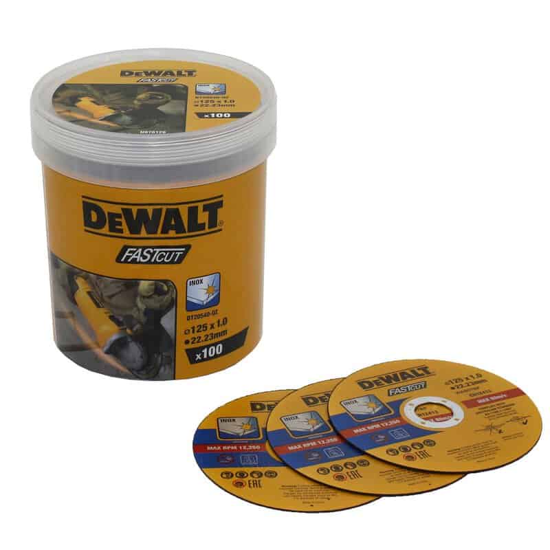 dew-dt20540-qz-dewalt-dt20540-qz-125mm-x-1mm-x-22-23mm-metal-cutting-disc-p-01.jpg DeWalt DT20540-QZ 125mm x 1mm x 22.23mm Metal Cutting Disc - Pack of 100 - Image 1