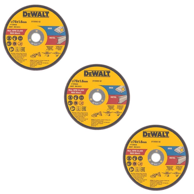 dew-dt20592-qz-dewalt-dt20592-qz-76mm-x-10mm-abrasive-cutting-discs-pack-of-01.jpg DeWalt DT20592-QZ 76mm x 10mm Abrasive Cutting Discs - Pack of 3 - Image 1
