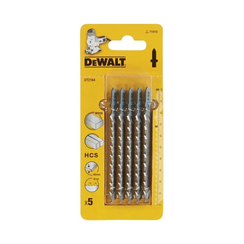 dew-dt2164-qz-dewalt-dt2164-qz-100mm-hcs-wood-jigsaw-blades-pack-of-5-01.jpg DeWalt DT2164-QZ 100mm HCS Wood Jigsaw Blades - Pack of 5 - Image 1
