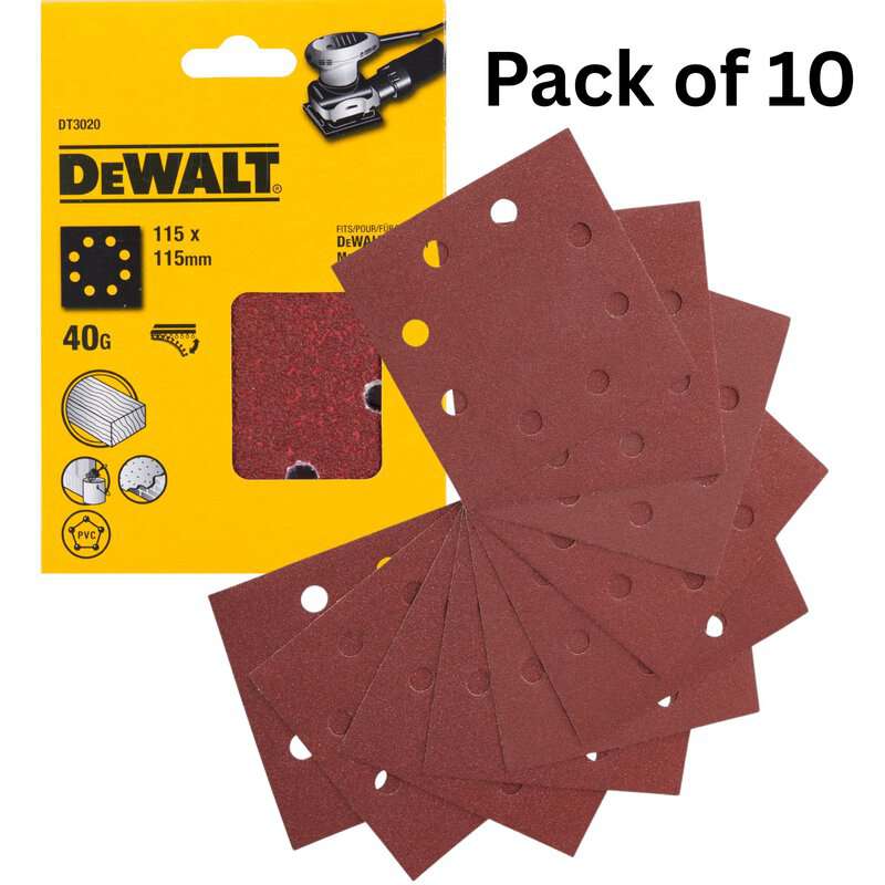 dew-dt3020-qz-dewalt-dt3020-qz-115mm-x-115mm-40-grit-quarter-sanding-sheet-01.jpg DeWalt DT3020-QZ 115mm x 115mm 40 Grit Quarter Sanding Sheets - Pack of 10 - Image 1