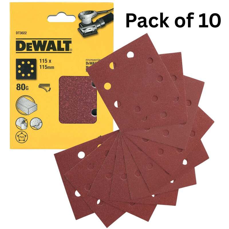 dew-dt3022-qz-dewalt-dt3022-qz-115mm-x-115mm-80-grit-quarter-sanding-sheet-01.jpg DeWalt DT3022-QZ 115mm x 115mm 80 Grit Quarter Sanding Sheets - Pack of 10 - Image 1