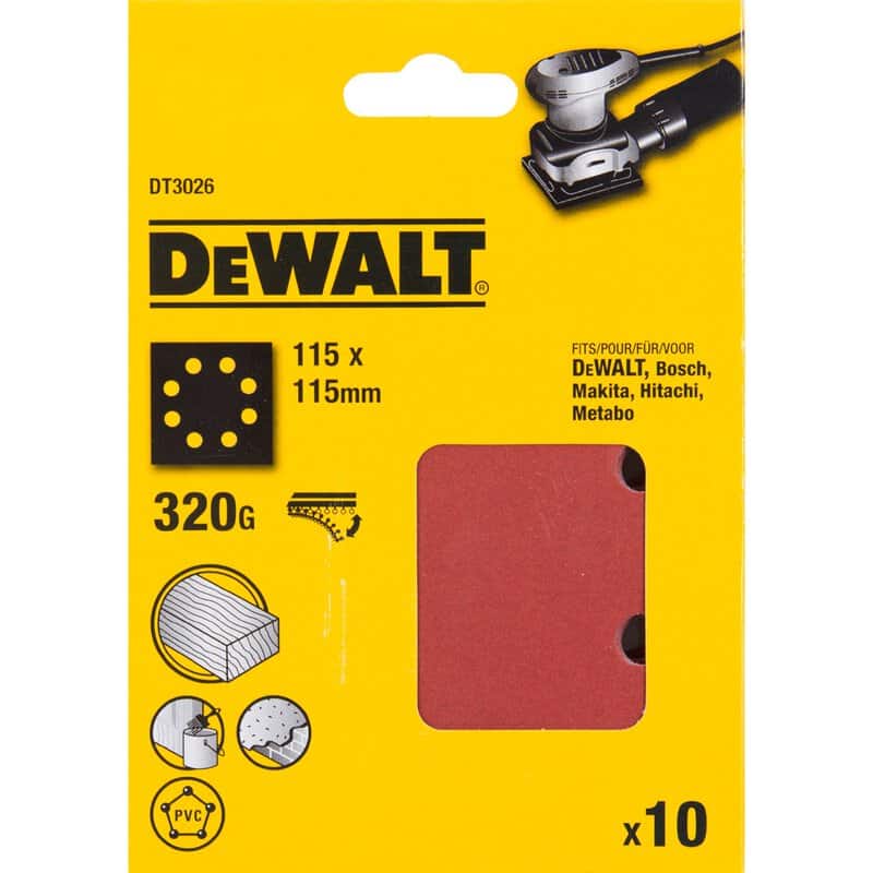 dew-dt3026-qz-dewalt-dt3026-qz-115mm-x-115mm-320-grit-quarter-sanding-shee-01.jpg DeWalt DT3026-QZ 115mm x 115mm 320 Grit Quarter Sanding Sheets - Pack of 10 - Image 1
