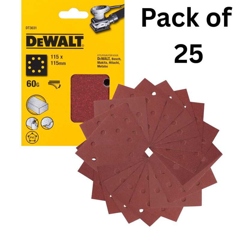 dew-dt3031-qz-dewalt-dt3031-qz-115mm-x-115mm-60-grit-quarter-sanding-sheet-01.jpg DeWalt DT3031-QZ 115mm x 115mm 60 Grit Quarter Sanding Sheets - Pack of 25 - Image 1