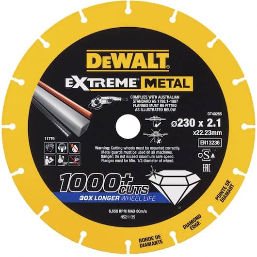 dew-dt40255-qz-dewalt-dt40255-230mm-x-22-23mm-metal-cutting-blade-01.jpg DeWalt DT40255 230mm x 22.23mm Metal Cutting Blade - Image 1