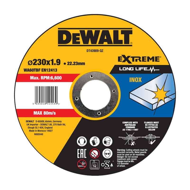 dew-dt43909-qz-dewalt-dt43909-qz-230mm-x-22-23mm-metal-cutting-disc-01.jpg DeWalt DT43909-QZ 230mm x 22.23mm Metal Cutting Disc - Image 1