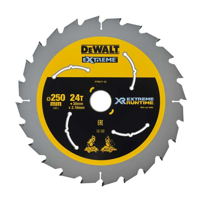 dew-dt99571-qz-dewalt-dt99571-qz-250mm-x-30mm-24t-extreme-mitre-saw-blade-01.jpg DeWalt DT99571-QZ 250mm x 30mm 24T EXTREME Mitre Saw Blade - Image 1
