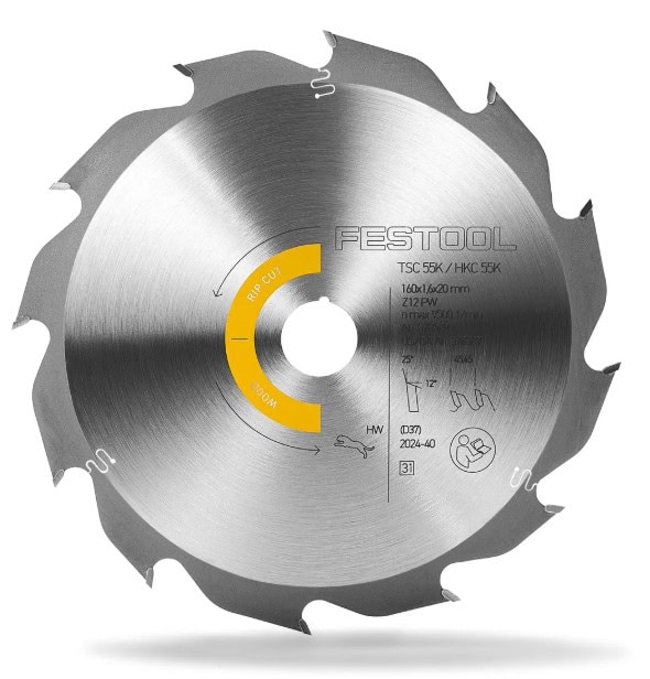 fes-578580-festool-hw-160mm-x-20mm-x-12t-plunge-saw-blade-01.jpg Festool HW 160mm x 20mm x 12T Plunge Saw Blade - Image 1