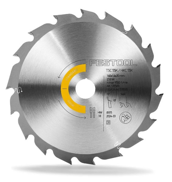 fes-578583-festool-hw-160mm-x-20mm-x-18t-plunge-saw-blade-01.jpg Festool HW 160mm x 20mm x 18T Plunge Saw Blade - Image 1