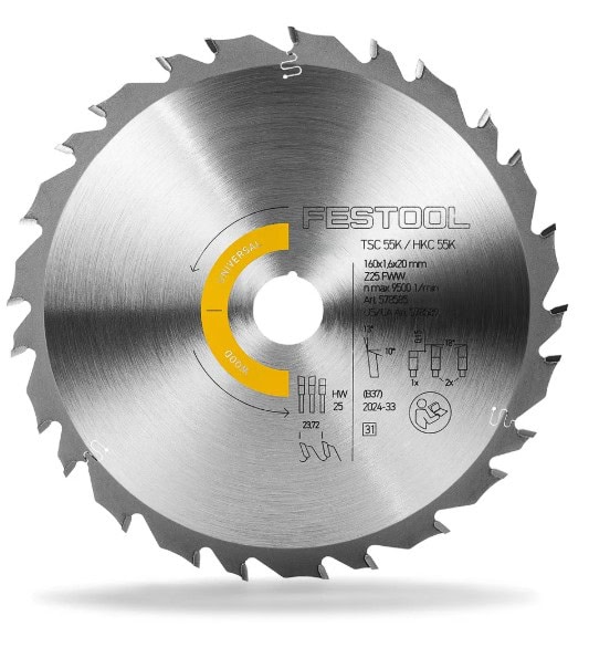 fes-578585-festool-hw-160mm-x-20mm-25t-plunge-saw-blade-01.jpg Festool HW 160mm x 20mm 25T Plunge Saw Blade - Image 1