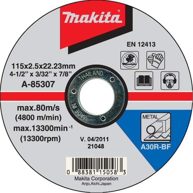 mak-a-85307-makita-a-85307-115mm-x-2-5mm-x-22-23mm-metal-grinding-disc-01.jpg Makita A-85307 115mm x 2.5mm x 22.23mm Metal Grinding Disc - Image 1