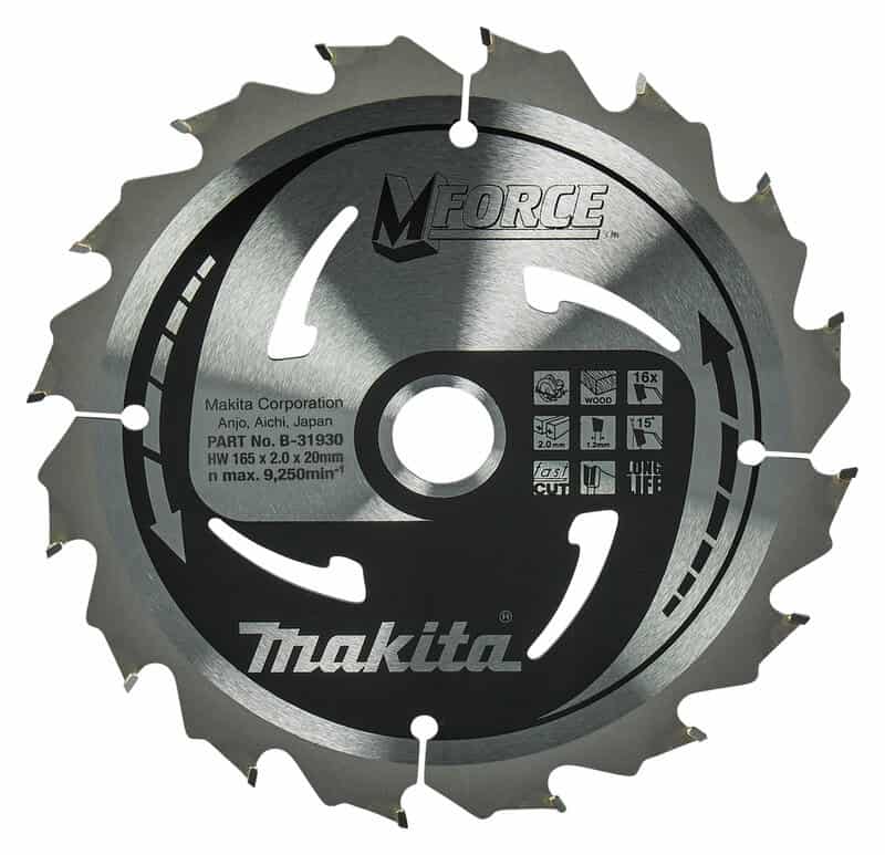 mak-b-31930-makita-b-31930-165mm-x-20mm-16t-mforce-wood-circular-saw-bla-01.jpg Makita B-31930 165mm x 20mm 16T MFORCE Wood Circular Saw Blade - Image 1