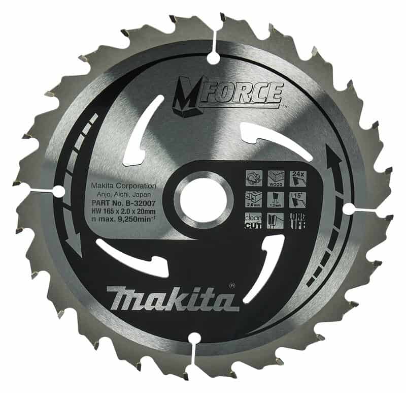 mak-b-32007-makita-b-32007-mforce-165mm-x-20mm-x-24t-wood-saw-blade-01.jpg Makita B-32007 MFORCE 165mm x 20mm x 24T Wood Saw Blade - Image 1