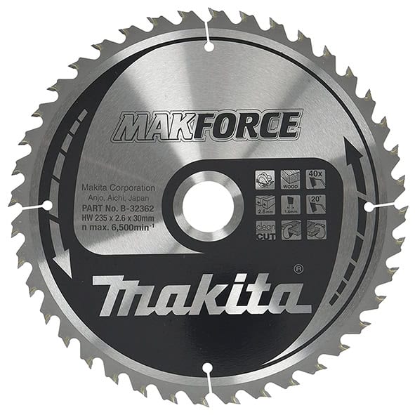 mak-b-32362-makita-b-32362-235mm-x-30mm-40t-wood-saw-blade-01.jpg Makita B-32362 235mm x 30mm 40T Wood Saw Blade - Image 1