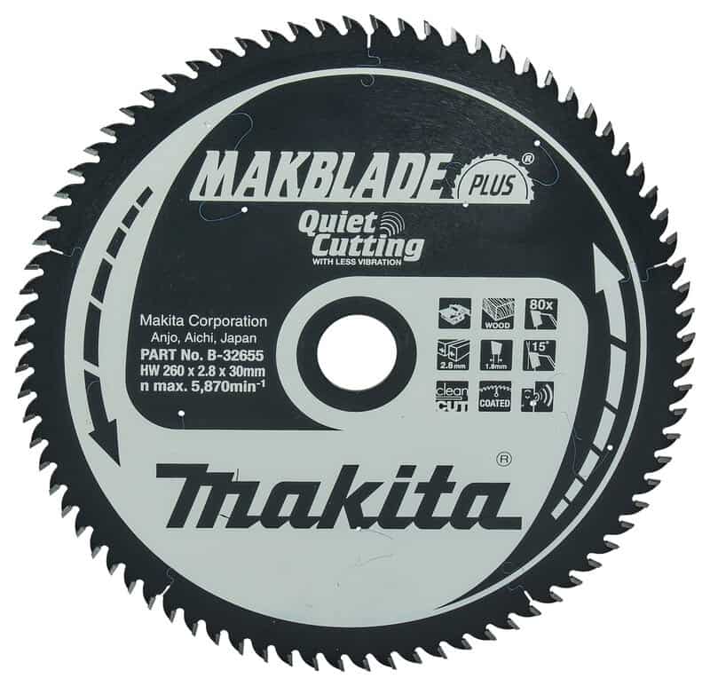 mak-b-32655-makita-b-32655-260mm-x-30mm-x-80t-wood-saw-blade-01.jpg Makita B-32655 260mm x 30mm x 80T Wood Saw Blade - Image 1