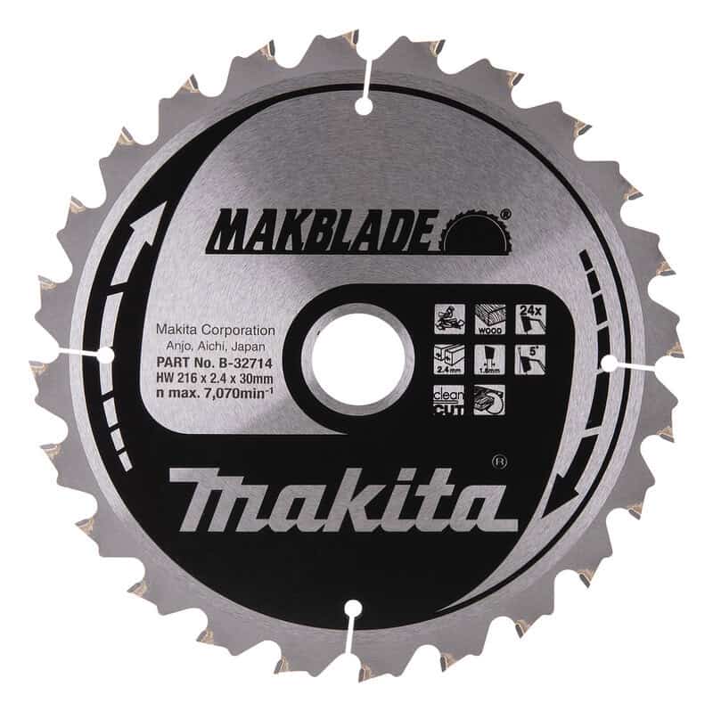 mak-b-32714-makita-b-32714-216mm-x-30mm-24t-wood-saw-blade-01.jpg Makita B-32714 216mm x 30mm 24T Wood Saw Blade - Image 1