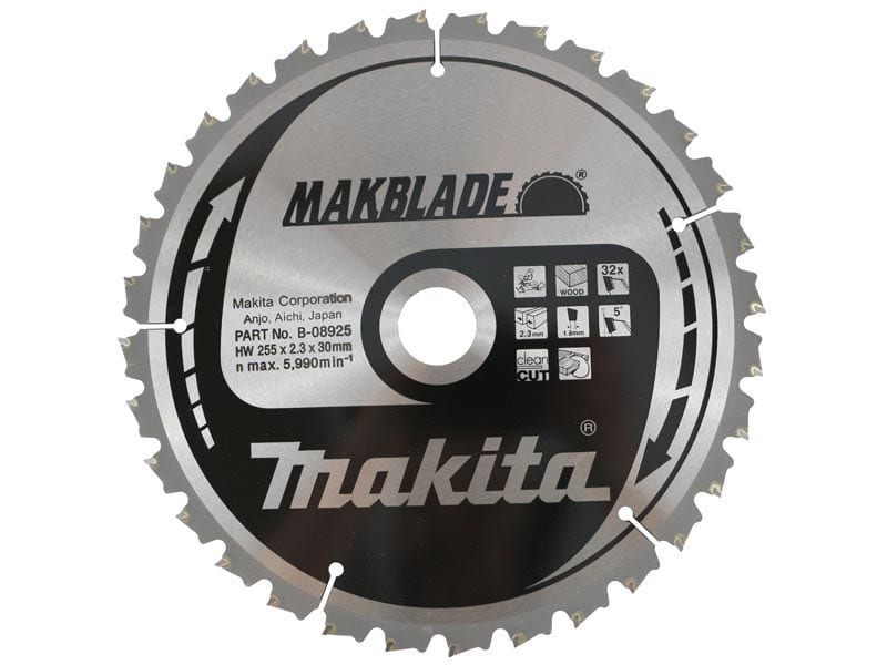 mak-b-32720-makita-b-32720-255mm-x-30mm-32t-wood-saw-blade-01.jpg Makita B-32720 255mm x 30mm 32T Wood Saw Blade - Image 1