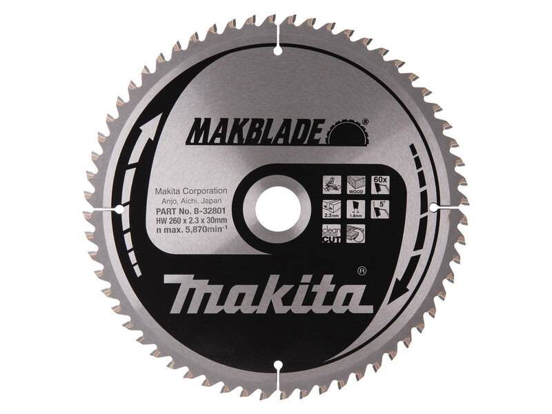 mak-b-32801-makita-b-32801-260mm-x-30mm-60t-wood-saw-blade-01.jpg Makita B-32801 260mm x 30mm 60T Wood Saw Blade - Image 1