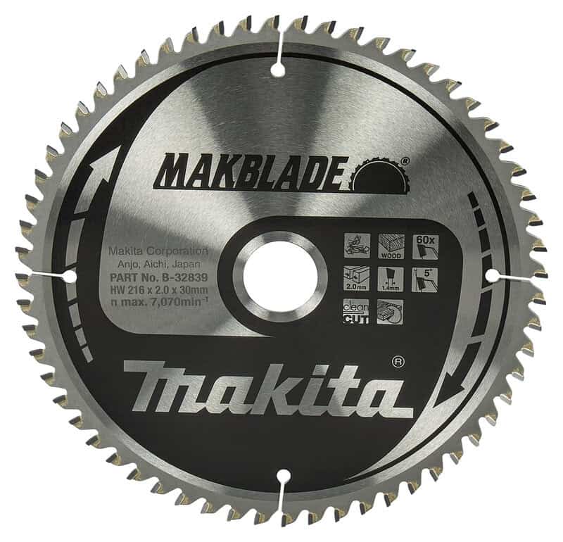 mak-b-32839-makita-b-32839-216mm-x-30mm-60t-wood-saw-blade-01.jpg Makita B-32839 216mm x 30mm 60T Wood Saw Blade - Image 1