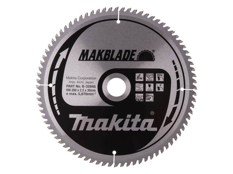mak-b-32845-makita-b-32845-260mm-x-30mm-x-80t-tct-wood-saw-blade-01.jpg Makita B-32845 260mm x 30mm x 80T TCT Wood Saw Blade - Image 1