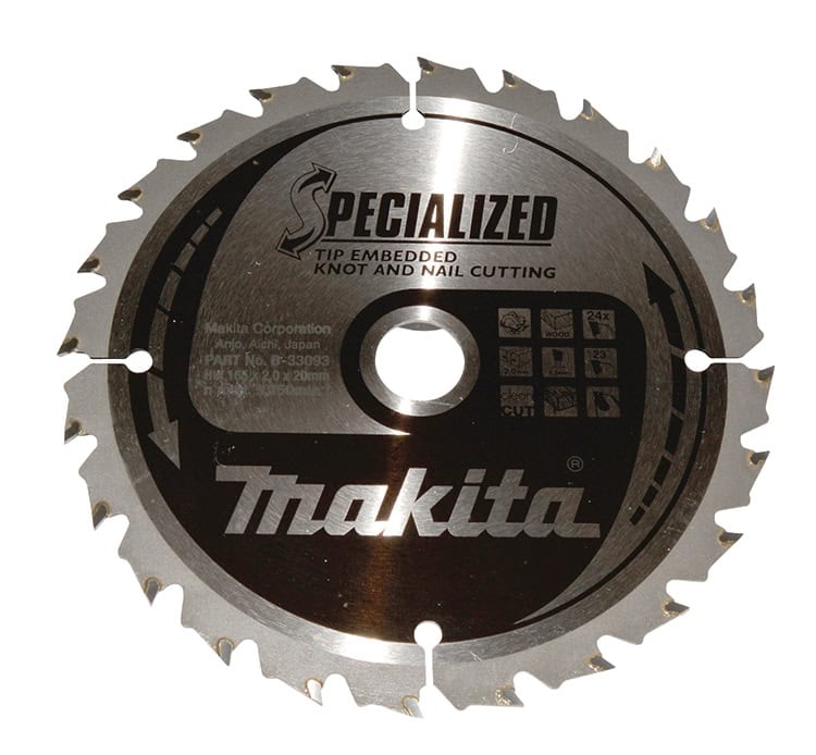 mak-b-33093-makita-b-33093-165mm-x-20mm-x-24t-wood-nail-saw-blade-01.jpg Makita B-33093 165mm x 20mm x 24T Wood/Nail Saw Blade - Image 1