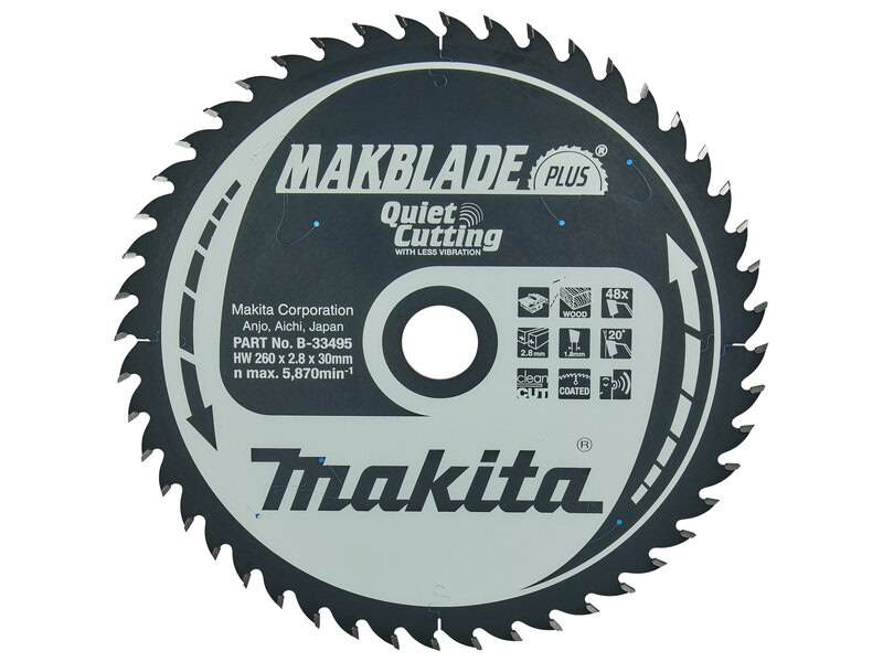 mak-b-33495-makita-b-33495-260mm-x-30mm-48t-wood-saw-blade-01.jpg Makita B-33495 260mm x 30mm 48T Wood Saw Blade - Image 1