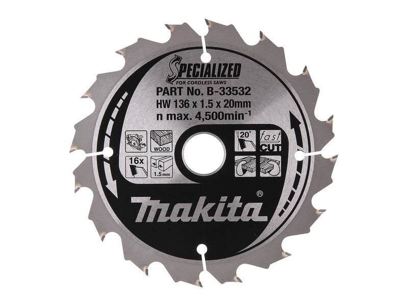 mak-b-33532-makita-b-33532-136mm-x-20mm-16t-wood-saw-blade-01.jpg Makita B-33532 136mm x 20mm 16T Wood Saw Blade - Image 1