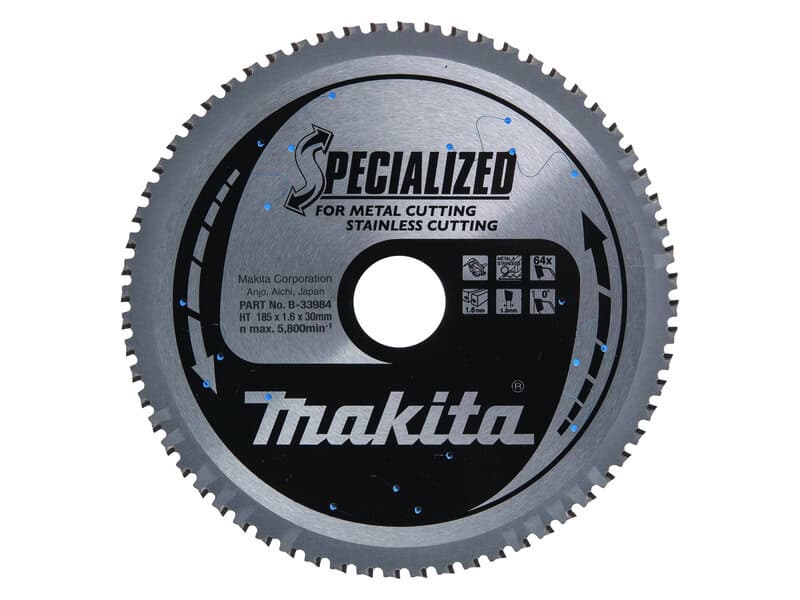 mak-b-33984-makita-b-33984-185mm-x-30mm-64t-metal-inox-saw-blade-01.jpg Makita B-33984 185mm x 30mm 64T Metal / Inox Saw Blade - Image 1