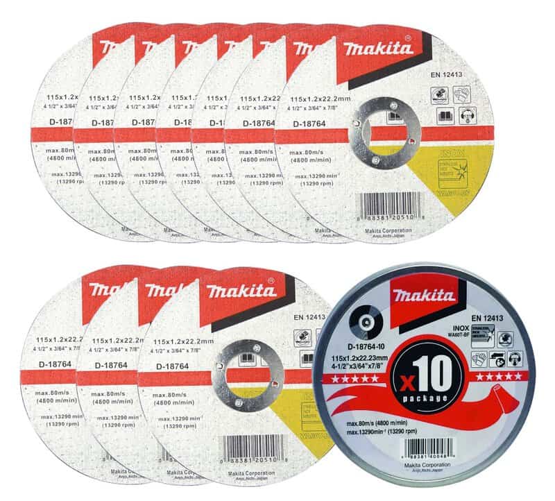 mak-d-18764-10-makita-d-18764-10-115mm-x-1-2mm-x-22-23mm-inox-disc-pack-of-01.jpg Makita D-18764-10 115mm x 1.2mm x 22.23mm Inox Disc - Pack of 10 - Image 1
