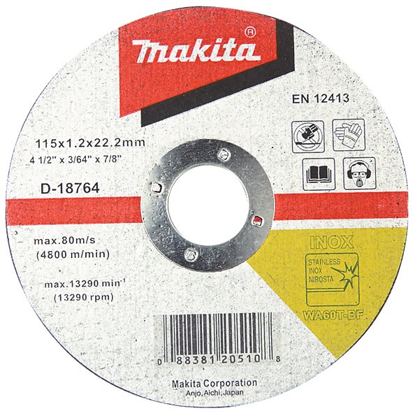 mak-d-18764-makita-d-18764-115mm-x-1-2mm-x-22-23mm-inox-cutting-disc-01.jpg Makita D-18764 115mm x 1.2mm x 22.23mm Inox Cutting Disc - Image 1
