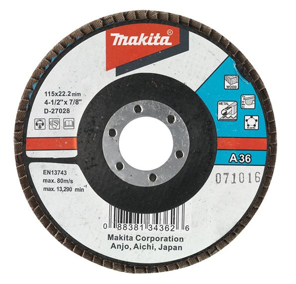 mak-d-27028-makita-d-27028-115mm-36-grit-flap-disc-01.jpg Makita D-27028 115mm 36 Grit Flap Disc - Image 1