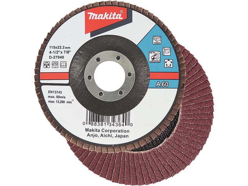 mak-d-27040-makita-d-27040-115mm-60-grit-flap-disc-01.jpg Makita D-27040 115mm 60 Grit Flap Disc - Image 1