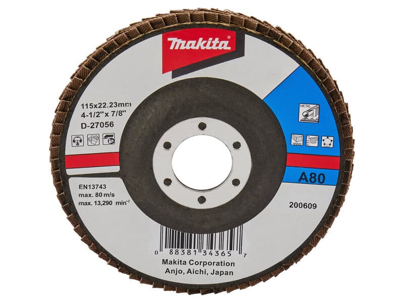 mak-d-27056-makita-d-27056-115mm-x-22-23mm-80-grit-flap-disc-01.jpg Makita D-27056 115mm x 22.23mm 80 Grit Flap Disc - Image 1