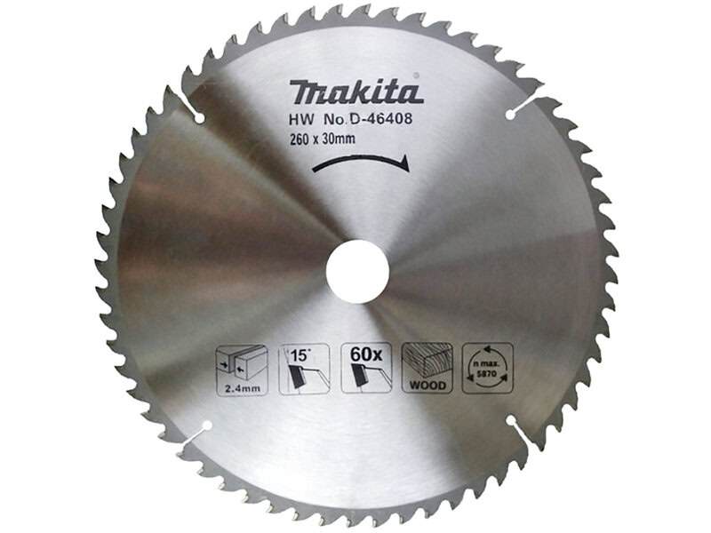 mak-d-46408-makita-d-46408-260mm-x-30mm-60t-tct-wood-saw-blade-01.jpg Makita D-46408 260mm x 30mm 60T TCT Wood Saw Blade - Image 1